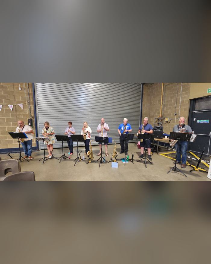 Saxophone octet performing at the Art Zone