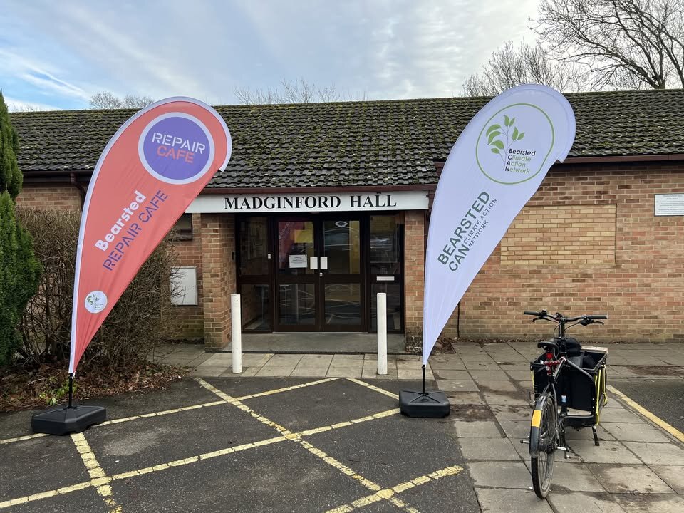 Bearsted Repair Café and Bearsted CAN banners outside Madginford Hall